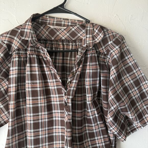 Vintage Levis Shirt Womens Large Brown Plaid Button Up Short Sleeve Western 70s - Picture 7 of 8